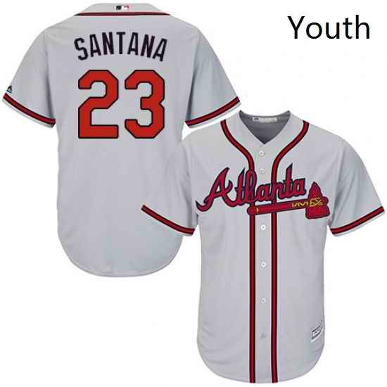 Youth Majestic Atlanta Braves 23 Danny Santana Replica Grey Road Cool Base MLB Jersey